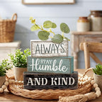 Lineshading 4 Pcs Inspirational Farmhouse Table Decor Always Stay Humble and Kind Stacked Wooden Block Signs with Inspirational Quote Eucalyptus Leaves for Home, Living Room, Shelf Housewarming Gift - style: Always Stay Humble and Kind
