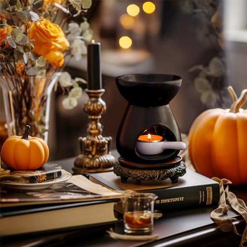 ComSaf Essential Oil Burner Wax Melt Burners Set of 2, Aromatherapy Aroma Burner Ceramic Oil Diffuser Candle Tealight Holder Home Bedroom Decor Christmas Housewarming Gift, Black - color: Black