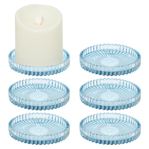 Glass Pillar Candle Holder, 4" Blue Candle Plates Set of 6, Glass Candle Holders for Wedding, Party, Holiday, Home Decor, Table Centerpiece - color: Blue, size: 6 pcs