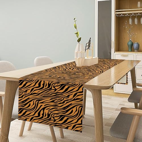 Tiger Pattern Print Table Runner Unique Power Fashion Tablerunner for Kitchen Cafe Dining End Table Sofa Holiday Wedding Home Decor 13x36in - color: Fur-12, size: 13x36in