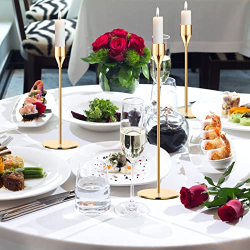 Oatnauxil Metal Gold Taper Candle Holder for Wedding, Dinning, Party, Fits 3/4 inch Thick Candle&Led Candles (Set of 6 Pcs) - color: Gold