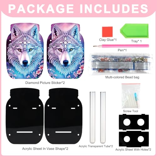 Tontut Diamond Painting vase Wolf Head DIY Flash Diamond Three-Dimensional Decorative vase Handmade Creative Crafts Suitable for Living Room Desktop Decorations Home Decoration Creative Gifts - color: Wolf Head