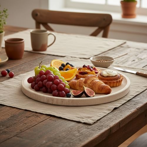 Koville Natural Travertine Tray for Home Decor, 10 Inch Round Serving Tray for Kitchen and Coffee Table, Decorative Marble Bathroom Trays for Counter, Luxury Vanity Tray, Light Beige Stone Tray