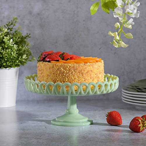 Martha Stewart Highbrook 8.5" Handmade Jadeite Glass Cake Stand - color: Green (8.5"), size: 8.5" w/o Glass Dome