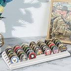 LIUYALO Military Challenge Coin Display Stand 6 Rows Stair Design Solid Wood Coin Holder Rack Gift for Military Army for Him Father Collectible Coins Holder White Finish - color: white