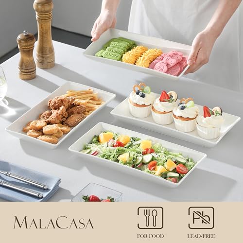 MALACASA Serving Platters Set of 4, Ceramic Serving Platters and Trays for Serving Food, Rectangular Serving Trays for Party, Large Serving Plates, Party Serving Trays and Platters - 12 Inch, White - size: 12 Inch