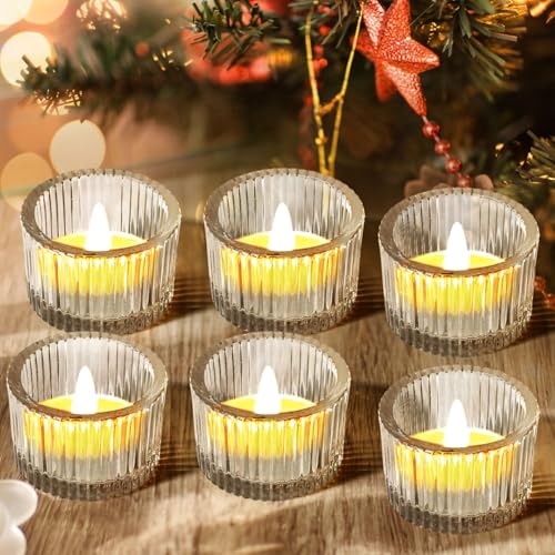 JOYIT Clear Votive Candle Holders Bulk Set of 6, Tealight Candle Holder for Wedding Table Centerpiece, Glass Small Candle Holders for Birthday Party, Valentine's Day, Home Decor (2''X 1.4'') - color: Clear
