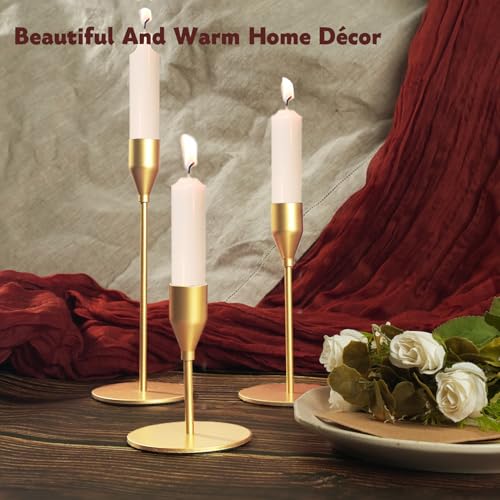 Matte Gold Candle Holders Bulk Painted Gold Metal Candlesticks Fit 0.8 Inch Taper Candles Decorative Metal Candelabra for Wedding Home Holiday Anniversary Party Dinning Table Decors (Set of 15) - size: 15 pcs