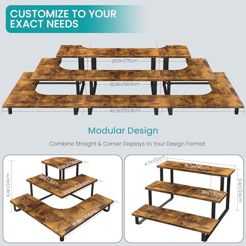 ELITEROO 3 Tier Wooden Display Rack, Portable Products Display Stand, 3 Step Straight Display Shelves for Retail Table Top, Counter Top, Craft Shows, Farmers Market, Tradeshows, Vendors