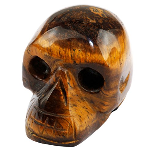 mookaitedecor 1 Inch Tiger's Eye Crystal Skull Sculpture Set of 5, Hand Carved Gemstone Statue Figurine Collectible Healing Reiki - color: Brown