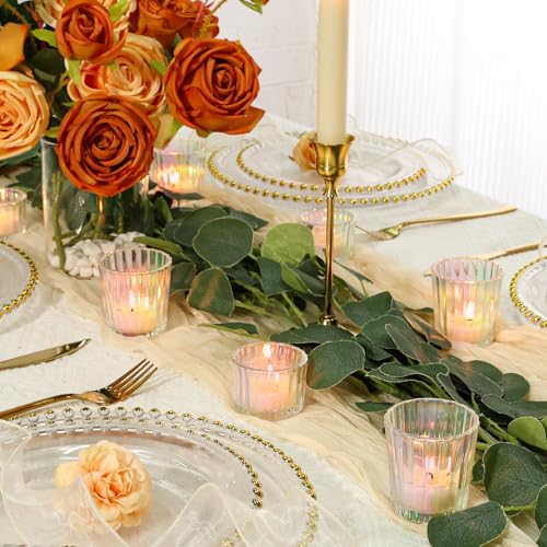 SUPMIND 24 Pcs Ribbed Iridescent Votive Candle Holders - Glass TeaLight Candle Holders for Weddings, Baby Showers, Home Décor, Party Centerpieces, and Table Decorations - color: Iridescent
