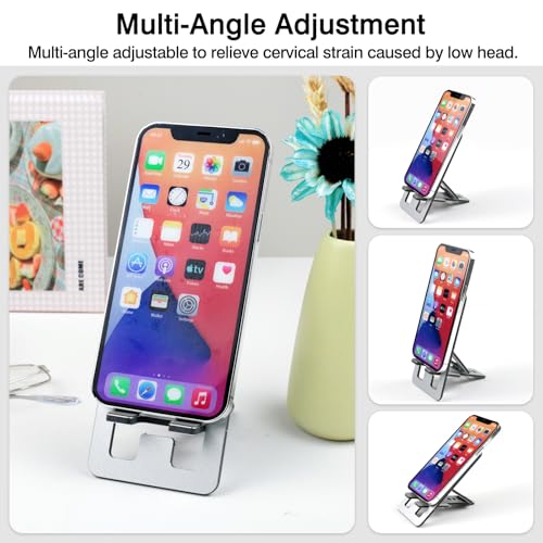 Foldable Aluminum Phone Stand – Adjustable Desk Holder for Travel & Office, Compatible with iPhone 16-13 Pro Max, Samsung S24-S8, Kindle – Gray