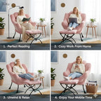 Tiita Lazy Chair with Ottoman, Pink Modern Large Accent Chair, Comfy Leisure Sofa Armchair with Ottoman, Reading Chair with Footrest for Bedroom, Living Room, Dorm Rooms, Velvet Pink - color: Pink