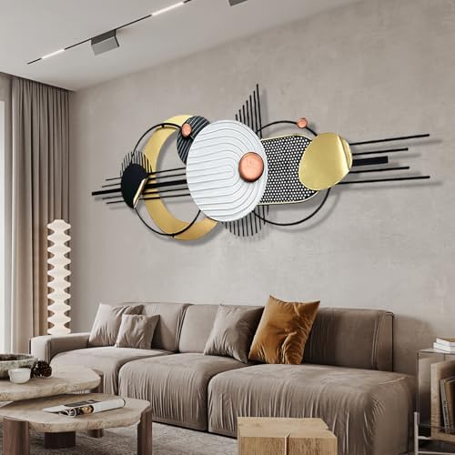 Metal Wall Art, Black and White Gold Wall Sculptures, Minimalist Geometric Decor, 3D Large 59"*21” Wall Art for Living Room Bedroom Bathroom Study Modern Wall Decor, Home Hanging Wall Sculpture - style: wall sculpture 2