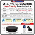 Remote Motorized Electric Turntable Rotating Display Stand Spinning Rotating Platform 360 Photography Turntable lazy susan base giratoria para for Photography,Display,3D Scan,Exhibition rotating table - size: 7.9inch/Black/100Lbs Load
