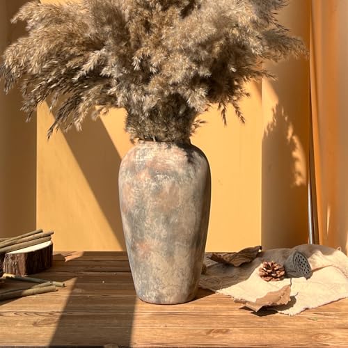 12 Inch Ceramic Rustic Farmhouse Vase, Handmade Pottery Flower Vases for Home Decor, Brown Ceramic Vase for Living Room, Table Centerpieces & Shelf Decor, Wedding Gifts - color: Brown, size: Small