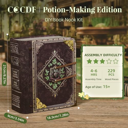CCCDF Book Nook Kit - DIY Magic Book Miniature Dollhouse Booknook Bookshelf Decor 3D Wooden Puzzle, Gifts for Family, Friends (Potion-Making Edition) - style: Potion-Making Edition