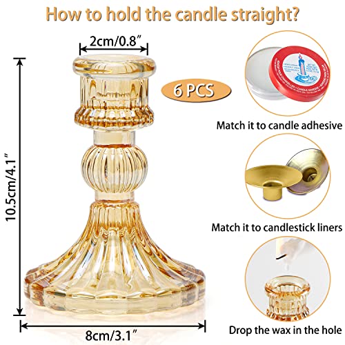 Taper Candle Holder Set of 6, Gold Candle Holder & Vintage Candlestick Holder, Glass Candlestick Holder for Table Centerpieces, Fall, Christmas, Autumn, Thanksgiving Decor - color: Gold, size: Stripe