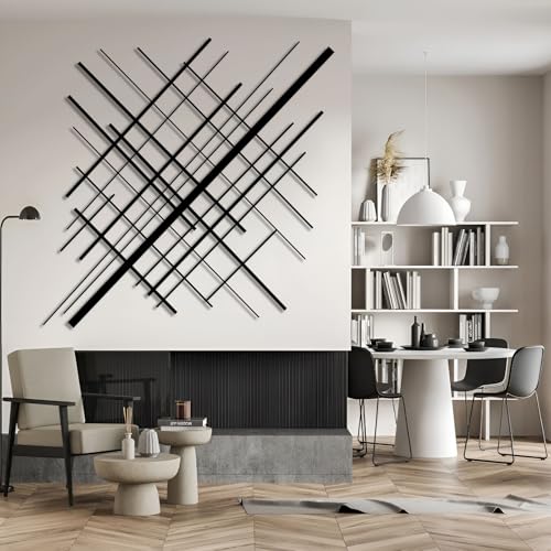Metal Geometric Overlapping Lines Wall Art, Metal Lines Wall Decor, Minimalist Line Art, Abstract Line Wall Decor, Modern Geometric Decorations for Living Room (Black, 19"x19"/47x47cm) - color: Black, size: 19"L x 19"W