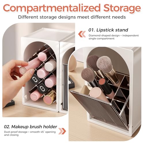 INVSSENE Stackable Makeup Organizer Countertop, Storage Perfume Skincare Cosmetic Lipstick Face Mask Makeup Brush Palettes, Ideal for Vanity Bathroom Counter - color: 3513 White+Coffee