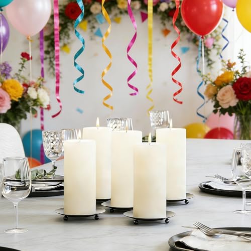 8 PCS Black Iron Candle Stick Holders for Pillar Candles, Candle Stand Tray for Table Decor, Available for Weddings, Holidays, Birthday Parties