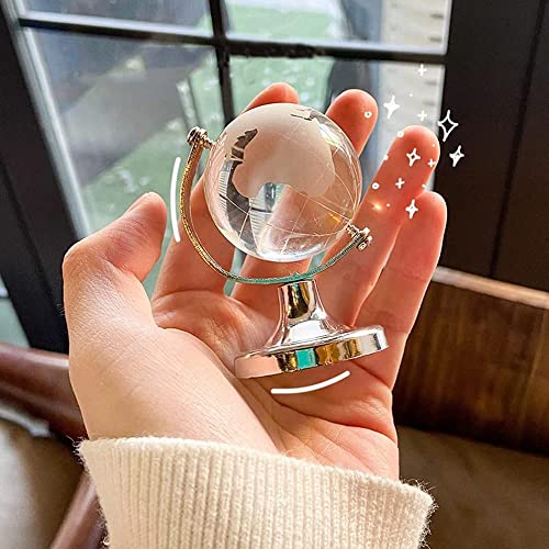 Mini World Globe Crystal Glass balls,Clear Paperweight decorative,small Earth globe for desk decorations,Office Home table Decor,tiny Ornaments Gifts, Miniature Ball Sphere paper weights,Diameter 5cm - color: Silver