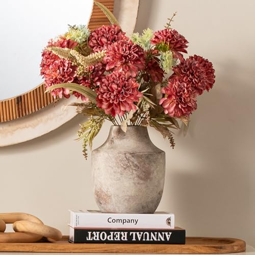 Mitt&Ditt Ceramic Flower Vase, 7.5 inch Off-White Farmhouse Rustic Vase, Handcrafted Weathered Pottery Vases, Small Flower Terracotta Vases for Home Decor, Living Room, Table, Shelf - color: B-7.5"h-terracotta