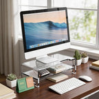 Acrylic Monitor Stand Riser Acrylic Laptop Stand Clear Computer Stand Laptop Riser with Storage Desk Organizer Accessories for Home and Office - style: 16''-2Tier