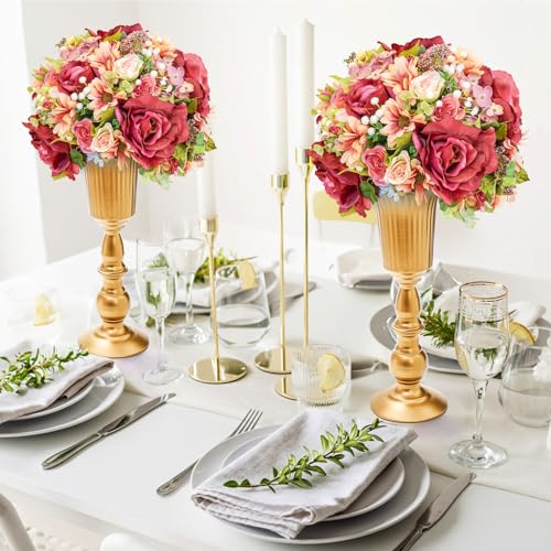 Frcctre 2 Pack Metal Wedding Flower Trumpet Vase, 12.4 Inch Tall Flower Stand, Decorative Centerpiece Artificial Flower Arrangements for Wedding, Birthday, Anniversary Ceremony, Home Decor
