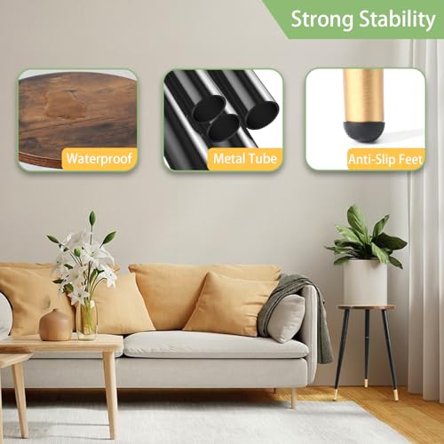 Indoor Plant Stand, Tall Plant Stand Mid-Century Wood Plant Holder with Metal Legs, Modern Plant Table Flower Pot Stand Round Side End Tables for Living Room Bedroom Balcony Garden Patio