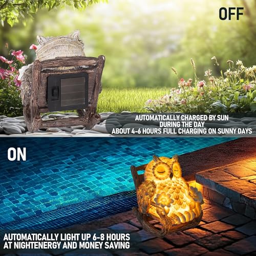 LIULO TOOL Light Up Owl on Chair Garden Sculpture, LED Solar Powered Owl Lying on The Chair, Cute Figurine Crafted Statue for Home Fireplace Outdoor Centerpiece Collection Decoration, 3x3x4 in - color: Owl Small