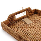 Hand-Woven Rattan Rectangular Serving Tray with Handles for Breakfast, Drinks, Snack for Coffee Table (14.5x10.2x1.4inches) - size: 14.5x10.2x1.4inches