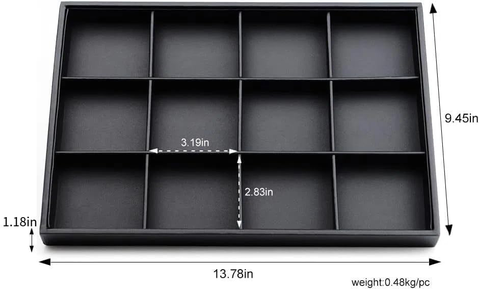 12 Grids PU Leather Jewelry Trays Stackable Jewelry Organizer Trays For Drawer Bracelet Earring Display Watches Brooches Display (Black) - color: Black, size: 12 Grid