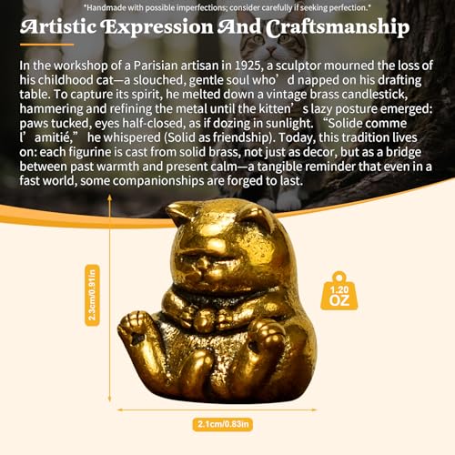 CHOVY 100% Solid Brass Retro Cat Figurine - Cute Slouched Kitten Hugging Toy Collectible Figurines for Desk Decor Oddities and Curiosities Home Decor - color: Cute Cat