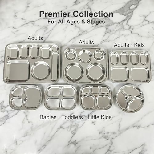 Korean Stainless Steel Divided Plates for Toddlers, Kids, Babies, Premium 304, Electro-Polished, No Black Residue, BPA-Free, 3-Compartment Plate, Food Tray for Camping, Balanced Meals, Set of 2 - size: 3 Compartments