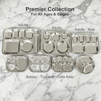 Korean Stainless Steel Divided Plates for Toddlers, Kids, Babies, Premium 304, Electro-Polished, No Black Residue, BPA-Free, 4-Compartment Food Tray, Camping, Balanced Meals, Set of 2 - size: 4 Compartments