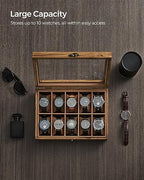 SONGMICS 10-Slot Watch Box, Watch Display Case with Large Glass Lid, Removable Watch Pillows, Velvet Lining, Gift Idea, Rustic Walnut UJOW100K01 - color: Rustic Walnut, size: 1 Layer 10 Slot