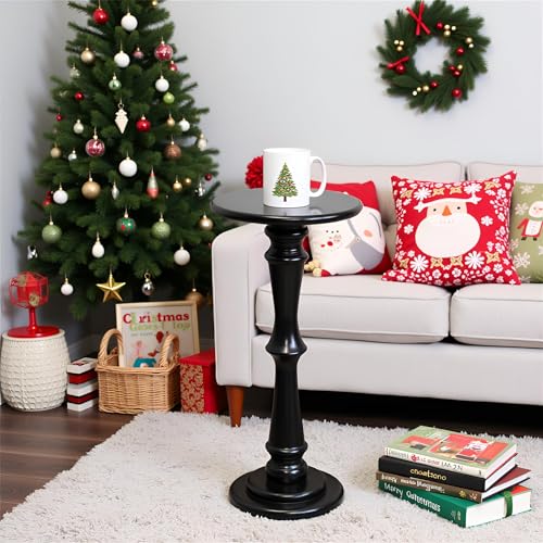 SwallowLiving Solid Wood Side Table - 12" Round Pedestal Drink Table for Small Spaces - Modern Black End Tables for Sofa Side & Narrow Nightstand - Elegant Tall Plant Stand & Accent Tables - 25" H - color: Black Hourglass