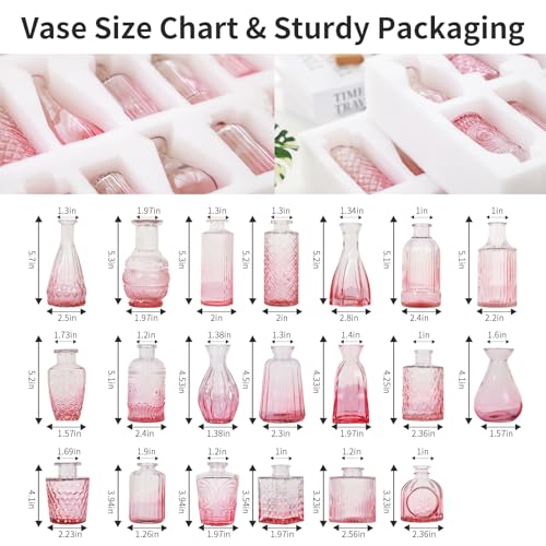 Pink Glass Bud Vases Set of 20, Small Flower Vases for Wedding Centerpieces,Pink Bud Vases in Bulk Glass Vase for Table Decoration,Home Decor (Pink-20pcs) - color: Pink-20pcs