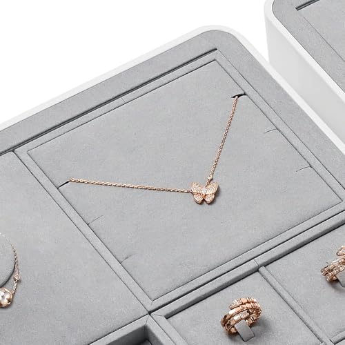 Microfiber Jewelry Pendant Display Tray Jewelry Necklace Organizer Display Tray(Gray) - size: 5.5" x 5.52" x 0.78"