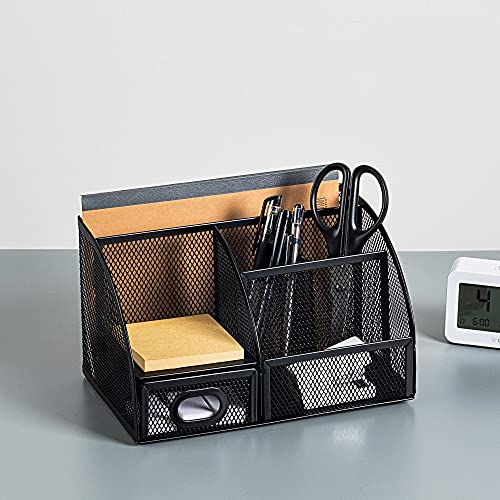 Amazon Basics Pen Holder and Desk Organizer, Office Supplies Storage Caddy, 9.1" x 5.9" x 5.5", Black - style: Pen Holder Organizer