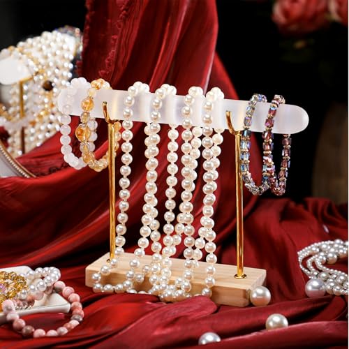 RattanView Selenite Bracelet Holder Display Stand Crystal Healing Goth Bracelet Display Stand Detachable Jewelry Wrap Watch Organizer Holder with Wooden Base for Bangles Charging Clean(1 Tier) - style: 1 Tier