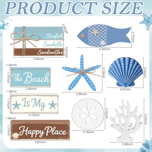 Vercraft 11 Pcs Beach Table Decorations Set Ocean Tiered Tray Decor Summer Wood Block Sign Gift the Beach Is My Happy Place Starfish Seashell Coastal Centerpiece Summer Party Supplies Shelf - style: Beach