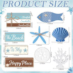 Vercraft 11 Pcs Beach Table Decorations Set Ocean Tiered Tray Decor Summer Wood Block Sign Gift the Beach Is My Happy Place Starfish Seashell Coastal Centerpiece Summer Party Supplies Shelf - style: Beach