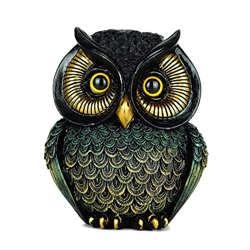 Artpaul Owl Statue Home Decor - Small Figurines for Shelves, Office, Living Room - Decorations and Gifts for Owl Lovers (Black-Green) - color: Style3-black-green
