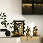 XINXUAN Gold Abstract Man Sculpture with Crystal Balls - Modern Art Deco Home/Office Shelf and Table Top Decoration, Ideal Gift for Art Lovers, 8" Tall (3PCS Letter-Gold Reading)