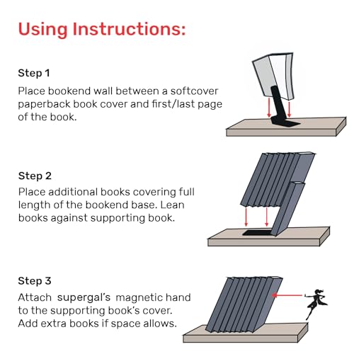 Stylish Metal Bookend in Black - Book Holder for Any Angle, Shelf, Desk, Desk - Decorative Book Organiser Book Holder - The Coolest Gift Idea (Supergal) - color: B - Supergal (Black)