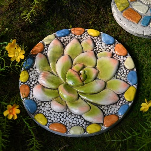 Succulent Pattern Cement Stepping Stones Outdoor - Stepping Stones Pavers for Outside Walkway Stones Multicolored Outdoor Decorative Stone for Garden 0.75 * 10 * 10 Inch - color: Green2