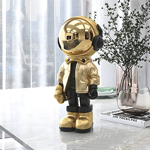Dosker Astronaut Statues Spaceman Sculpture Polyresin Arts Gifts Gold Figurine Ornament Room Decor for Men,Home and Crafts Desktop Accessories Tabletop Decoration, Living Room, Office, Bookshelf - color: Gold, size: Large