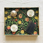 15.8" x 11.8" Black Plastic Serving Tray with Handles, Pomegranate & Lemon Fruit Botanical Pattern with Gold Trim, for Ottoman, Coffee Table, Vanity - color: Pomegranate & Lemon Fruit